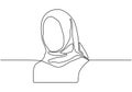 continuous single drawn one line girl muslim woman. Vector hijab scarf portrait hand drawn sketch simplicity style