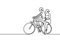 continuous single drawn one line of loving couple. People riding bicycles hand-drawn picture silhouette