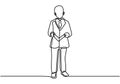 Continuous single drawn one line man professor, teacher lectures, businessman, manager. Standing with holding the book in hand. Royalty Free Stock Photo