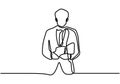 Continuous single drawn one line man professor, teacher lectures, businessman, manager. Standing with holding the book in hand.