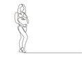 continuous single drawn one line pregnant woman, hand-drawn picture silhouette. Vector illustration