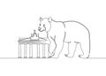 Continuous single drawn single line animal bear symbol of the city Berlin Brandenburg Gate