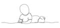continuous single line drawing of baby or toddler lying on its stomach lifting head