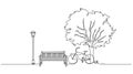 single line drawing of bench under tree in public park Royalty Free Stock Photo