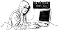 Continuous single line drawing of computer hacker stereotype, line art vector illustration Royalty Free Stock Photo