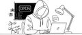 Continuous single line drawing of computer hacker stereotype, line art vector illustration Royalty Free Stock Photo