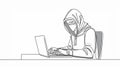 continuous single line drawing of computer hacker stereotype, line art vector illustration Royalty Free Stock Photo