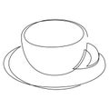 Continuous single line drawing of a cup of coffee on a plate for logo label. Tea shop emblem. Modern one line draw Royalty Free Stock Photo