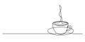 continuous single line drawing of cup of steaming hot coffee Royalty Free Stock Photo