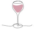 Continuous single line drawing of glass with Red wine. Minimalist line art of wineglass with red spot. Vector outline isolated Royalty Free Stock Photo