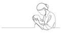 single line drawing of mother caressing baby