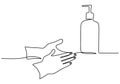 Continuous single line drawing vector illustration of a medical personnel`s hand washing his hand. The doctor washing hands with Royalty Free Stock Photo