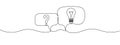 Continuous single line editable illustration of question and light bulb and speech bubbles. Vector Illustration.
