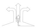 Continuous single one line drawing a businessman who runs in 3 different arrow directions. concept of choice in career. Design