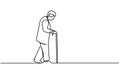 Continuous single unmarked one line old retired hand drawn picture silhouette. Line art. Old man walking with a cane Royalty Free Stock Photo