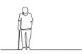 Continuous single unmarked one line old retired hand drawn picture silhouette. Line art. Old man walking with a cane Royalty Free Stock Photo