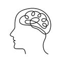 Continuous stylized modern drawing of a human head and brain. flat vector linear illustration on a white background.