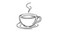 Continuous thin line coffee cup with smoke vector illustration, minimalist sketch doodle for cafe.