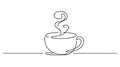 Continuous thin line coffee cup with smoke vector illustration, minimalist sketch doodle for cafe. Royalty Free Stock Photo