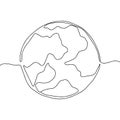 Continuous thin one line earth. Globe world single line. Vector planet contour concept