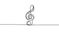 Continuous treble clef, music line art note vector sketch illustration. Royalty Free Stock Photo