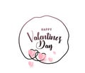 Continuous uneven sketch line heart round shape frame with realistic paper heart and greeting happy valentine day text