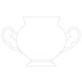 Contour of an antique decorative teapot from black lines isolated on a white background. Front view. Vector illustration