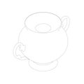 Contour of an antique decorative teapot from black lines isolated on a white background. Isometric view. Vector