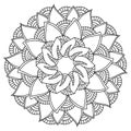 Contour antistress mandala with repeating arcs and waves, coloring page with simple lines