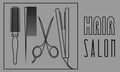 Contour barber tools on grey background: round comb, hairbrush, scissors and hair iron