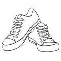 Contour black and white illustration of sneakers.