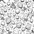 Contour black and white seamless pattern of olivier salad