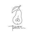 Contour cartoon pear with freehand lettering. Minimalist print, poster, stamp for card, bag. Black one continuous line. Hand drawn