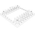 Contour of chess pieces on a chessboard from black lines isolated on a white background. Isometric view. 3D. Vector Royalty Free Stock Photo