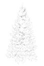 Contour of a Christmas tree with snow from black lines on a white background. Front view. Vector illustration Royalty Free Stock Photo