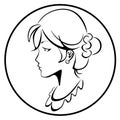 Contour classical woman profile in the circle