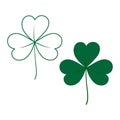 Contour and color drawn three leaf clover. Design element for icon, sticker and other different uses