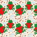 Contour color seamless childrens illustration little frog hugs heart with I love you