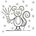 Contour coloring. A mouse with an exploding firecracker