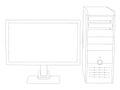 Contour of computer. Outline of system unit and monitor. Front view. Vector illustration