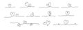 Contour drawing of a heart. A set of contours of one, a pair and three hearts in a solid line. Black and white doodles. Symbol of