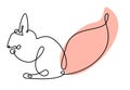 Contour drawing of a squirrel with a pink spot on the place of the tail,