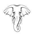 Contour elephant head with trunk and tusks. Wild mammal. Vector silhouette