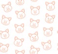 Piglets, seamless pattern, white, pink, vector.