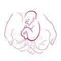 Contour of female hands with a baby