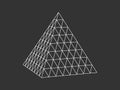 Contour geometric grid pyramid. White 3d triangle on black space with mathematical digital network tracery. Royalty Free Stock Photo