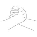 Contour gesture handshake human greeting. Icon of two hands in arm wrestling