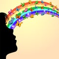 Contour of girl, butterflies and rainbow