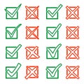 Contour green hook V and red cross X in checkbox. Yes No icons for highlight selection. Vector set Royalty Free Stock Photo