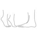 The contour of human legs, female legs stand on toes near male legs in the style of minimalism on a white isolated background Royalty Free Stock Photo